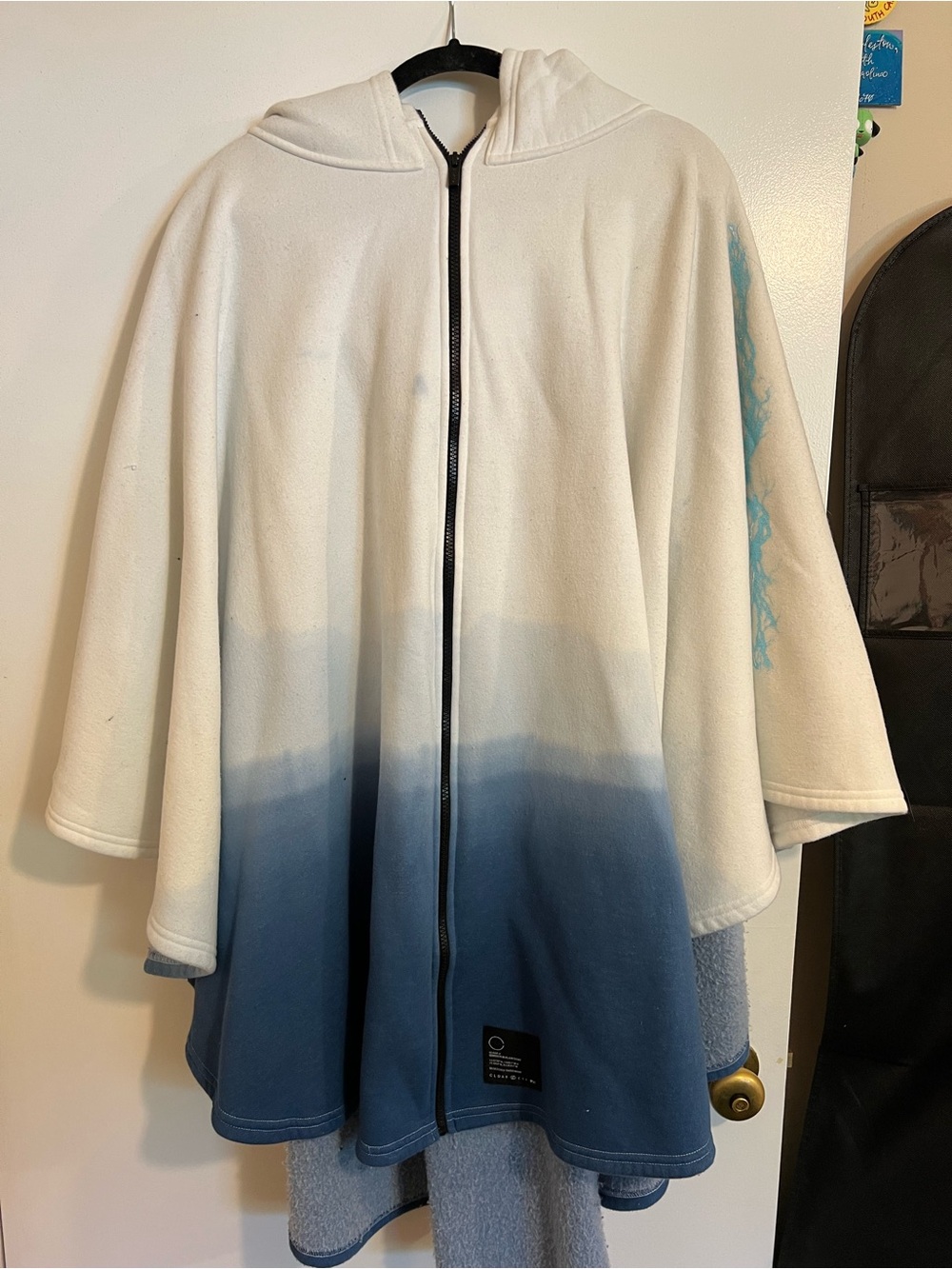 CLOAK Brand Cloak - Hooded Zip Poncho Jacket - White to Blue Ombre